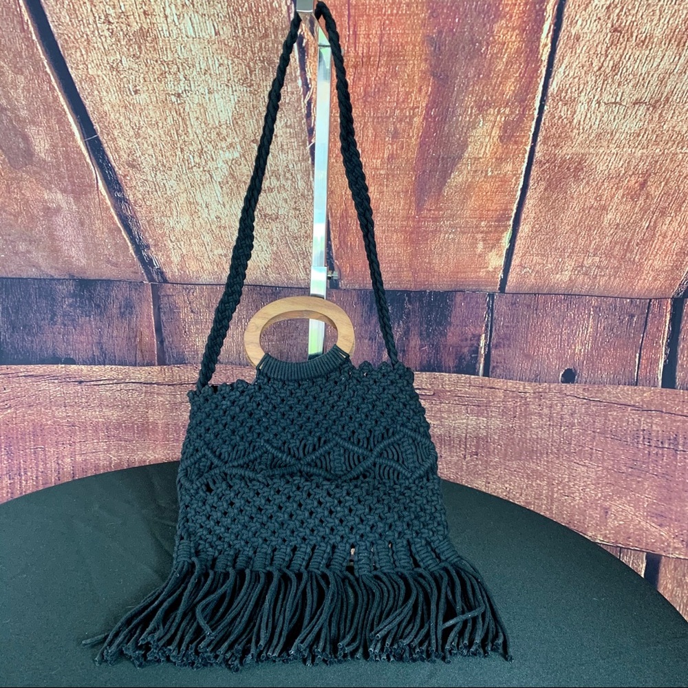 Danielle Nicole Boho Style Macrame Bag W/Fringe - image 3